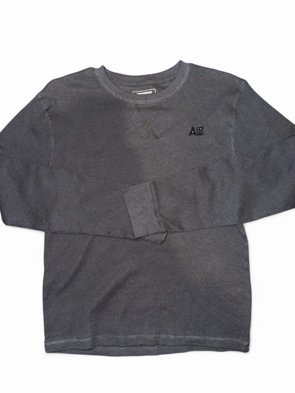 Aeropostale Gray Waffle Knit Crewneck Pullover